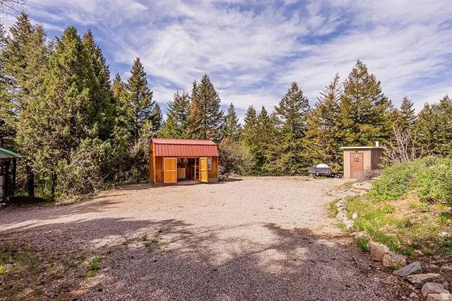 View of yard featuring a shed