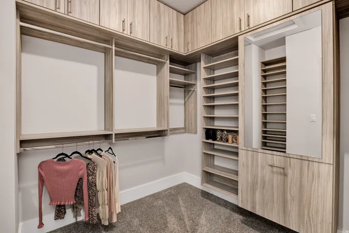 Walk in closet with carpet flooring