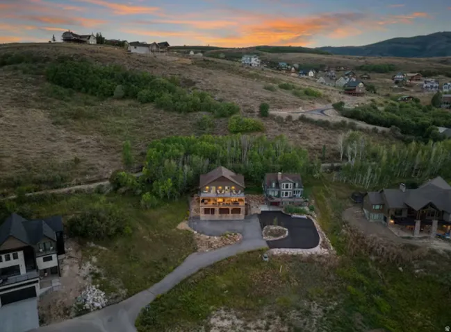 Aerial view at dusk of a rural view