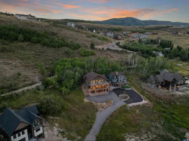 Aerial view at dusk of a mountain view