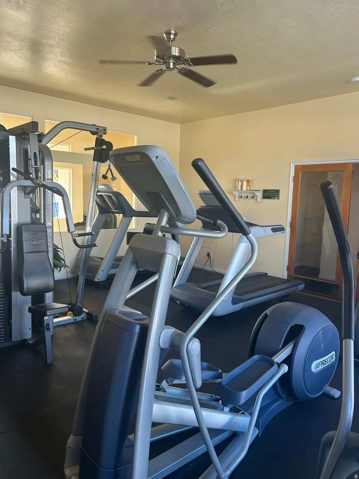 Gym with ceiling fan