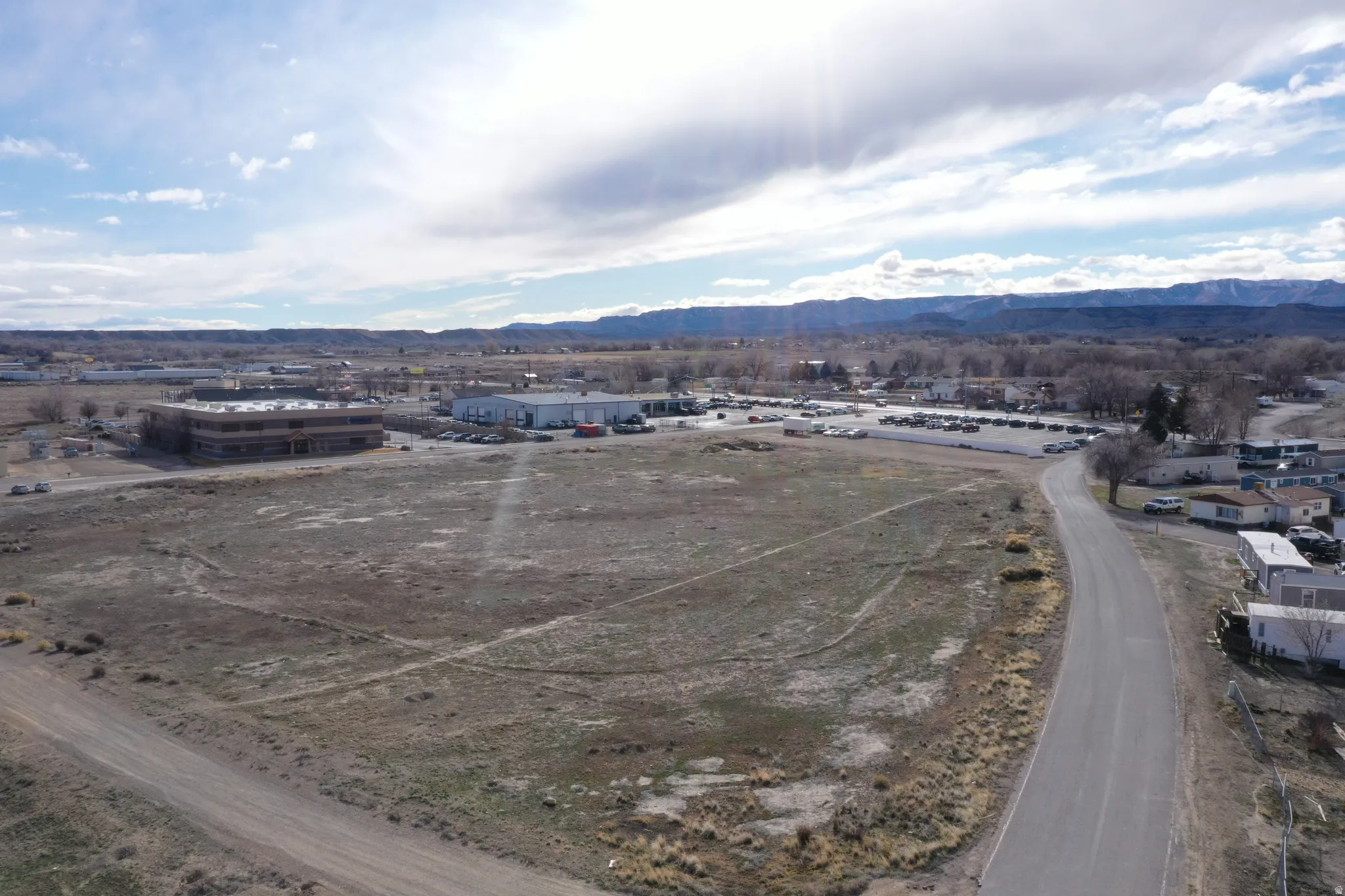 Drone / aerial view of a mountainous background