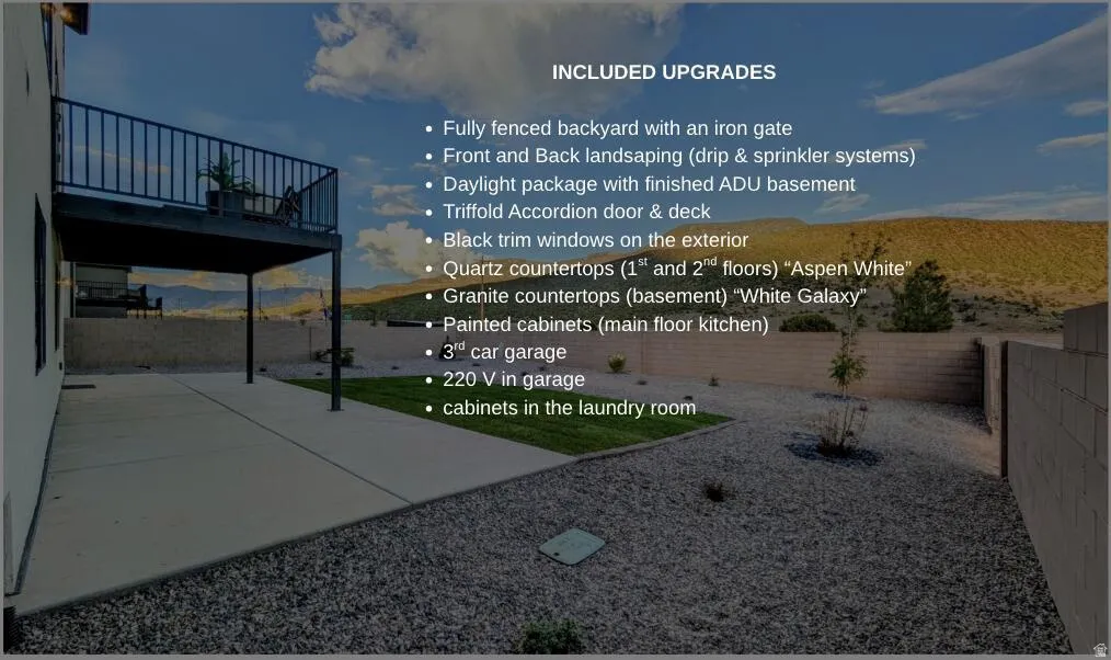 Property Specification Sheet. Detailing property enhancements and features