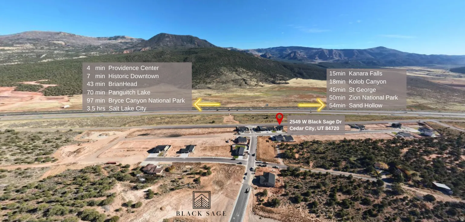 Aerial perspective showcasing Shurtz Canyon views and centrally located in Southern Utah