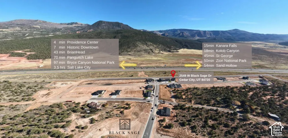 Aerial perspective showcasing Shurtz Canyon views and centrally located in Southern Utah