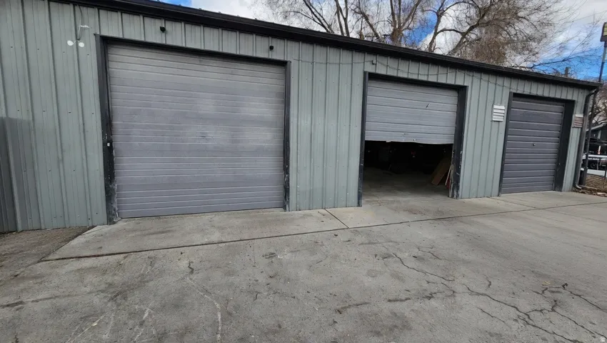 View of detached garage