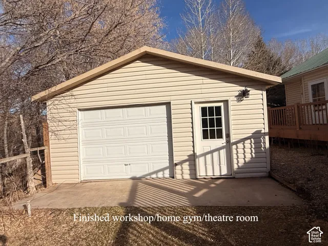 View of detached garage