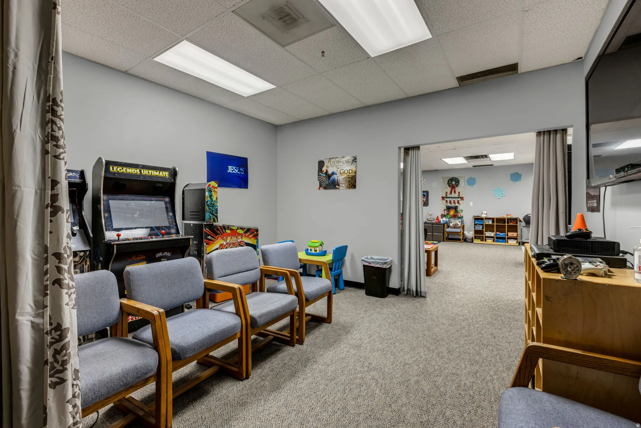 Interior space with a paneled ceiling