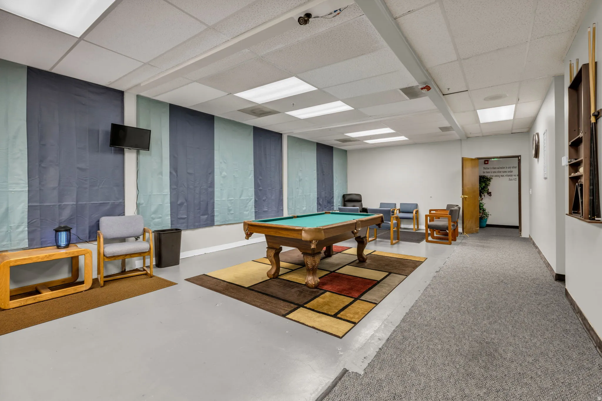 Playroom featuring a paneled ceiling and billiards