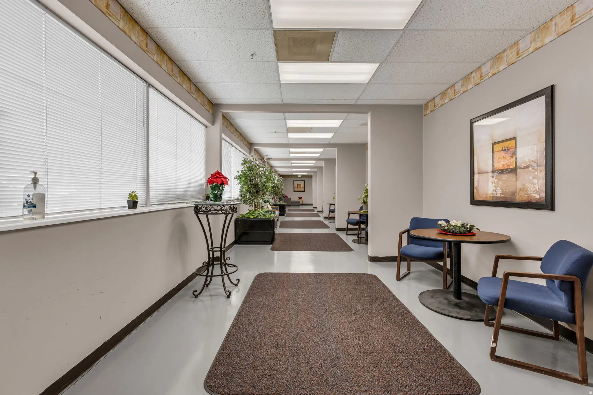 Building lobby featuring a paneled ceiling
