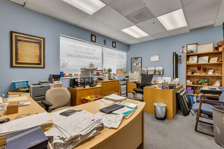 Office area with a drop ceiling