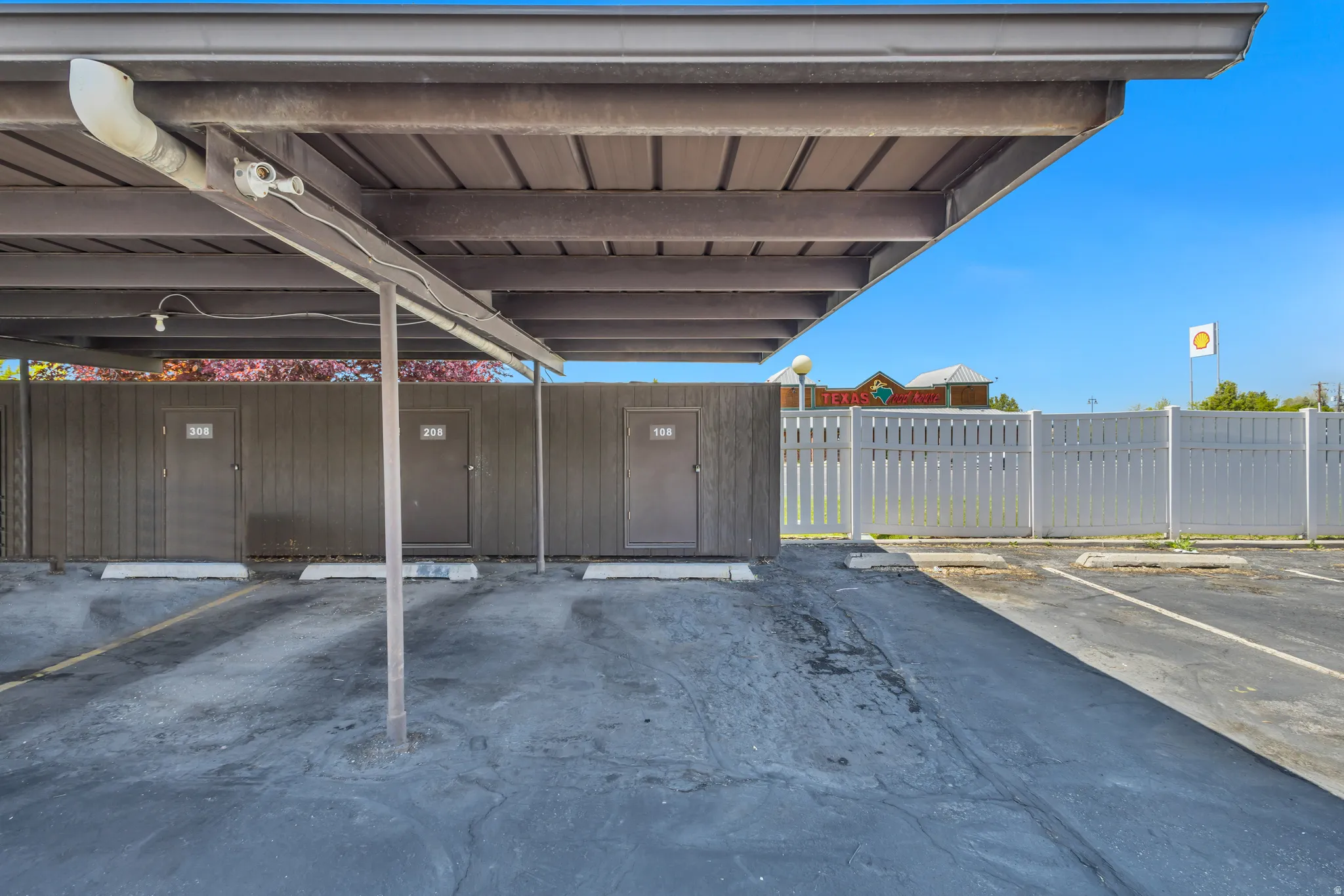 View of covered parking lot
