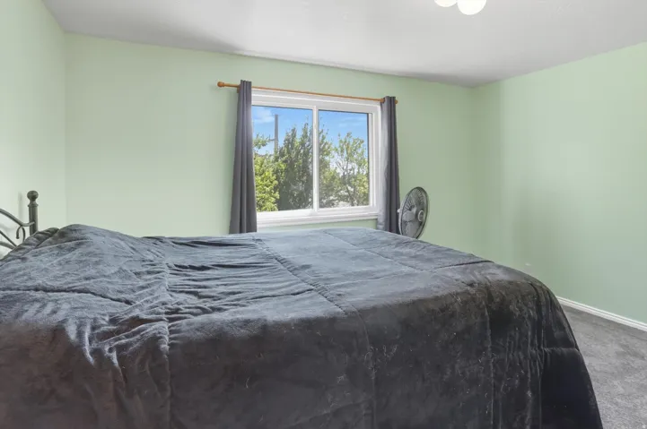 Carpeted bedroom with baseboards