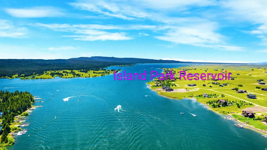 Expansive waterfront setting featuring a large body of water, several boats, and a distant forested shoreline