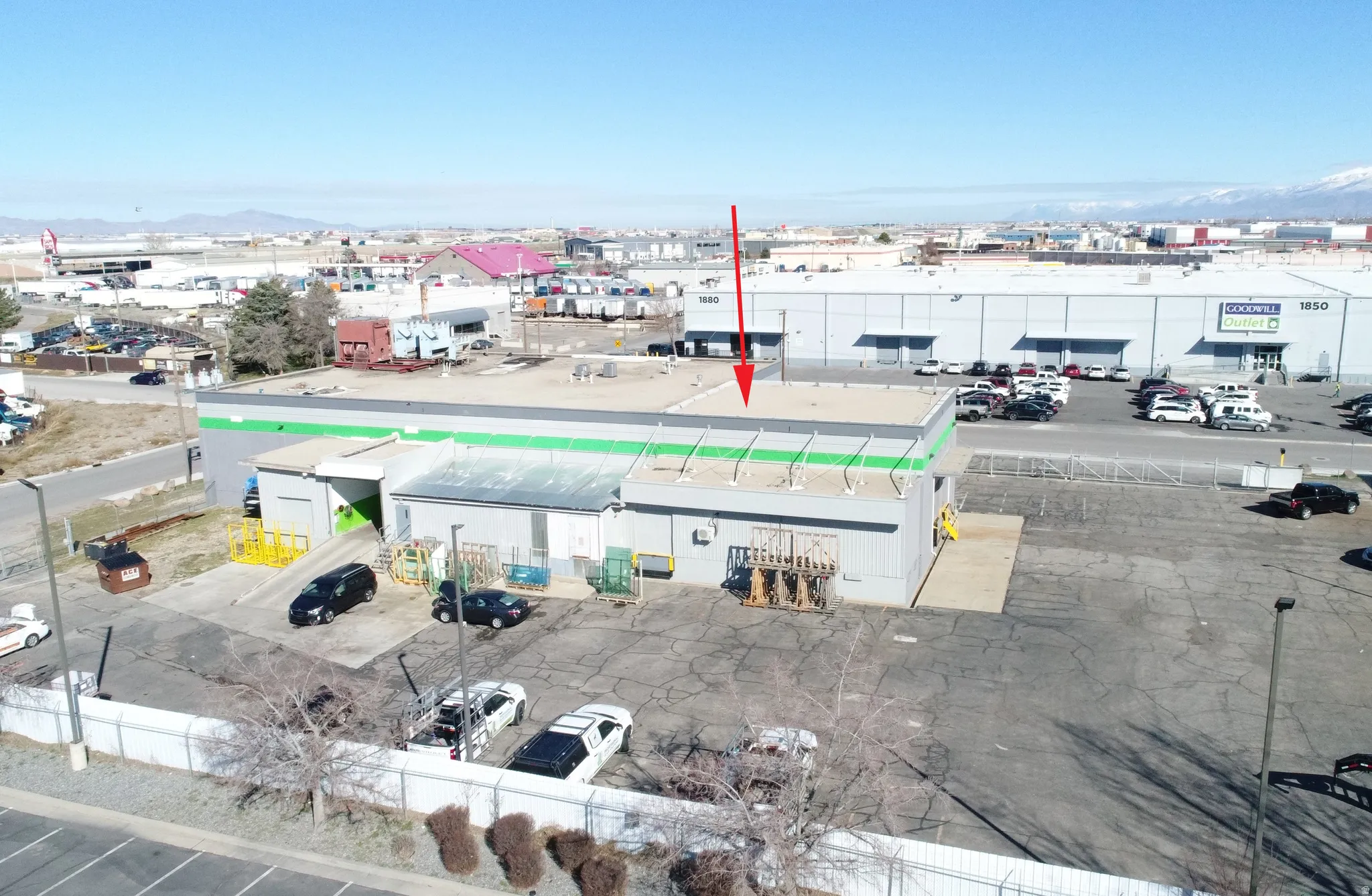Aerial view of a commercial area