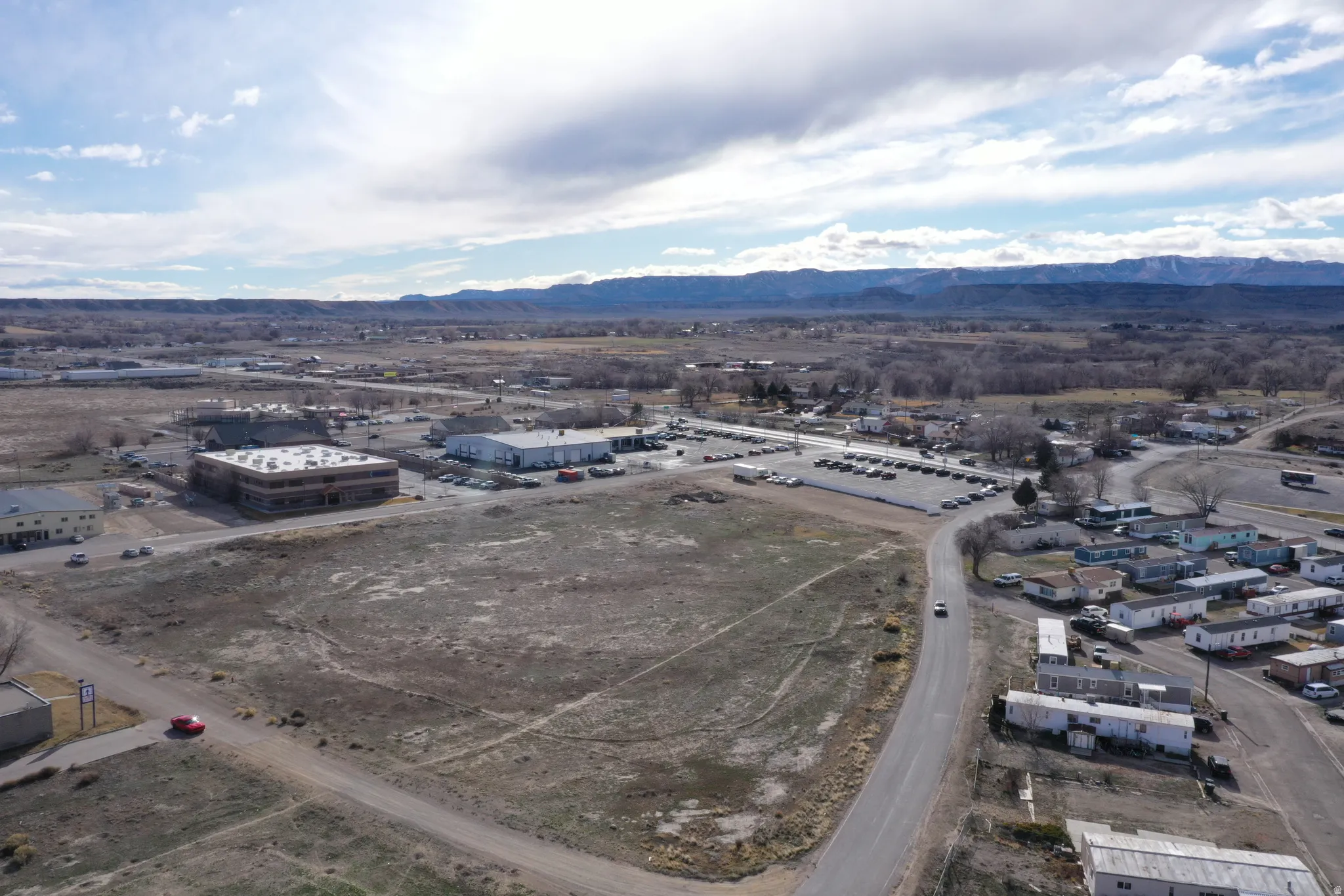Bird's eye view of mountains and industrial structures