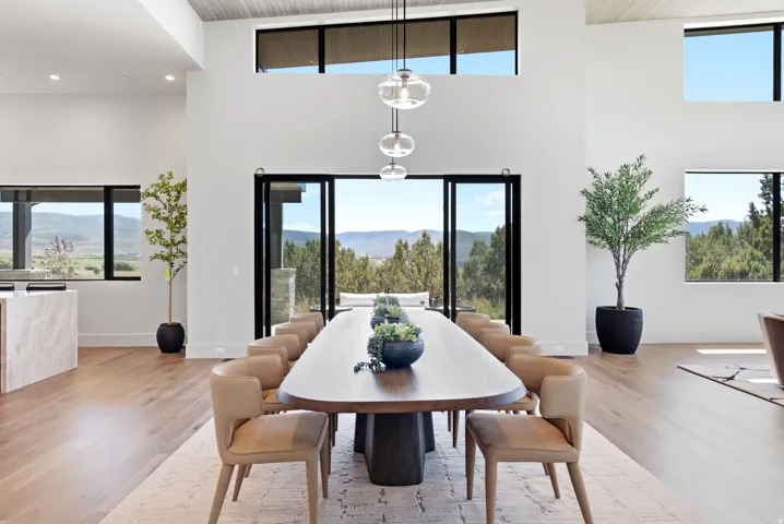 High ceilings with wood-finish accents