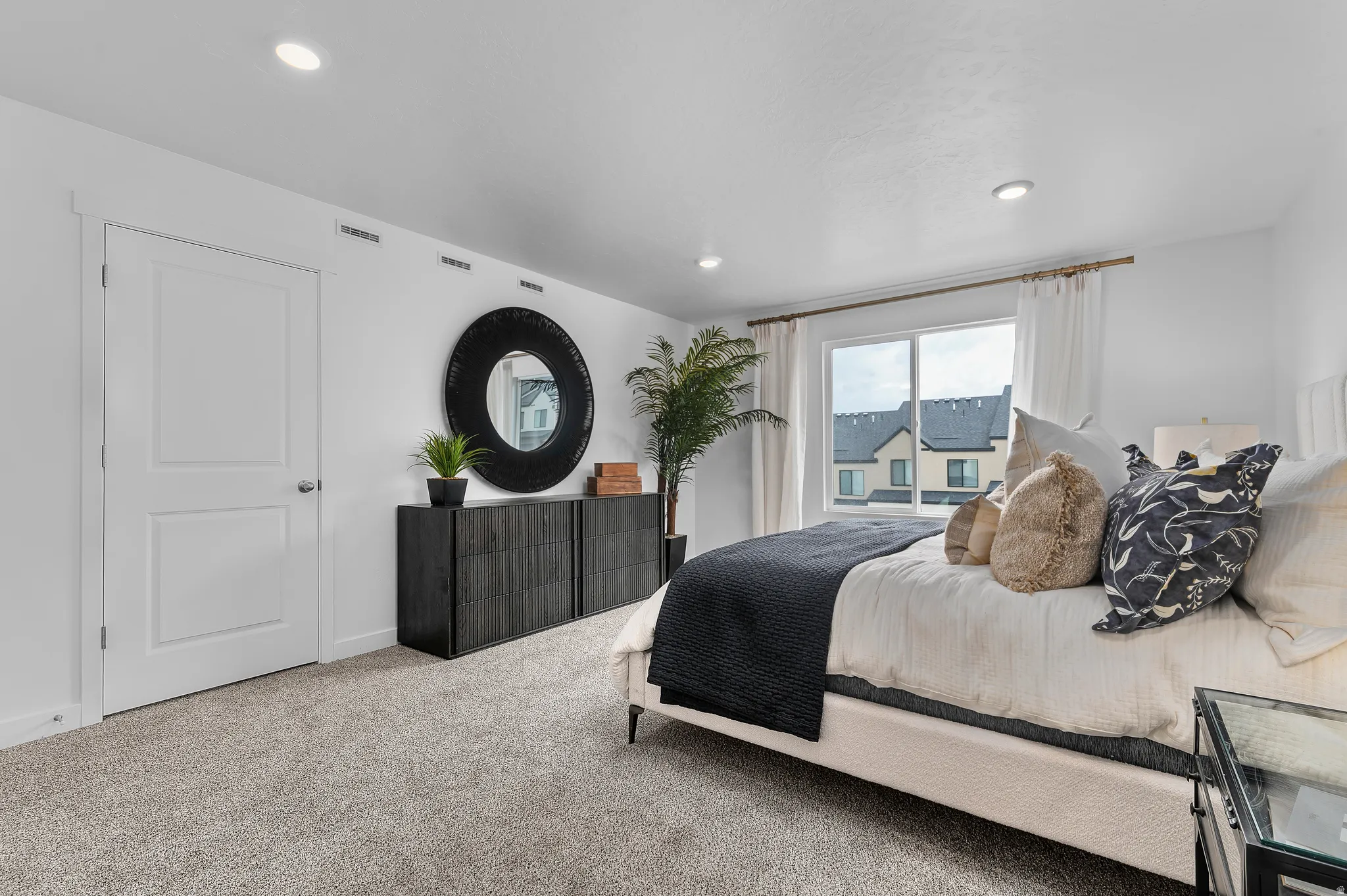 Bedroom with carpet flooring and recessed lighting