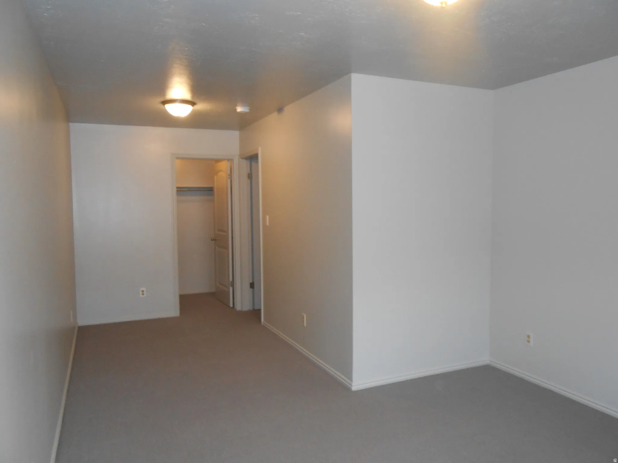 Unfurnished bedroom featuring a walk in closet and carpet