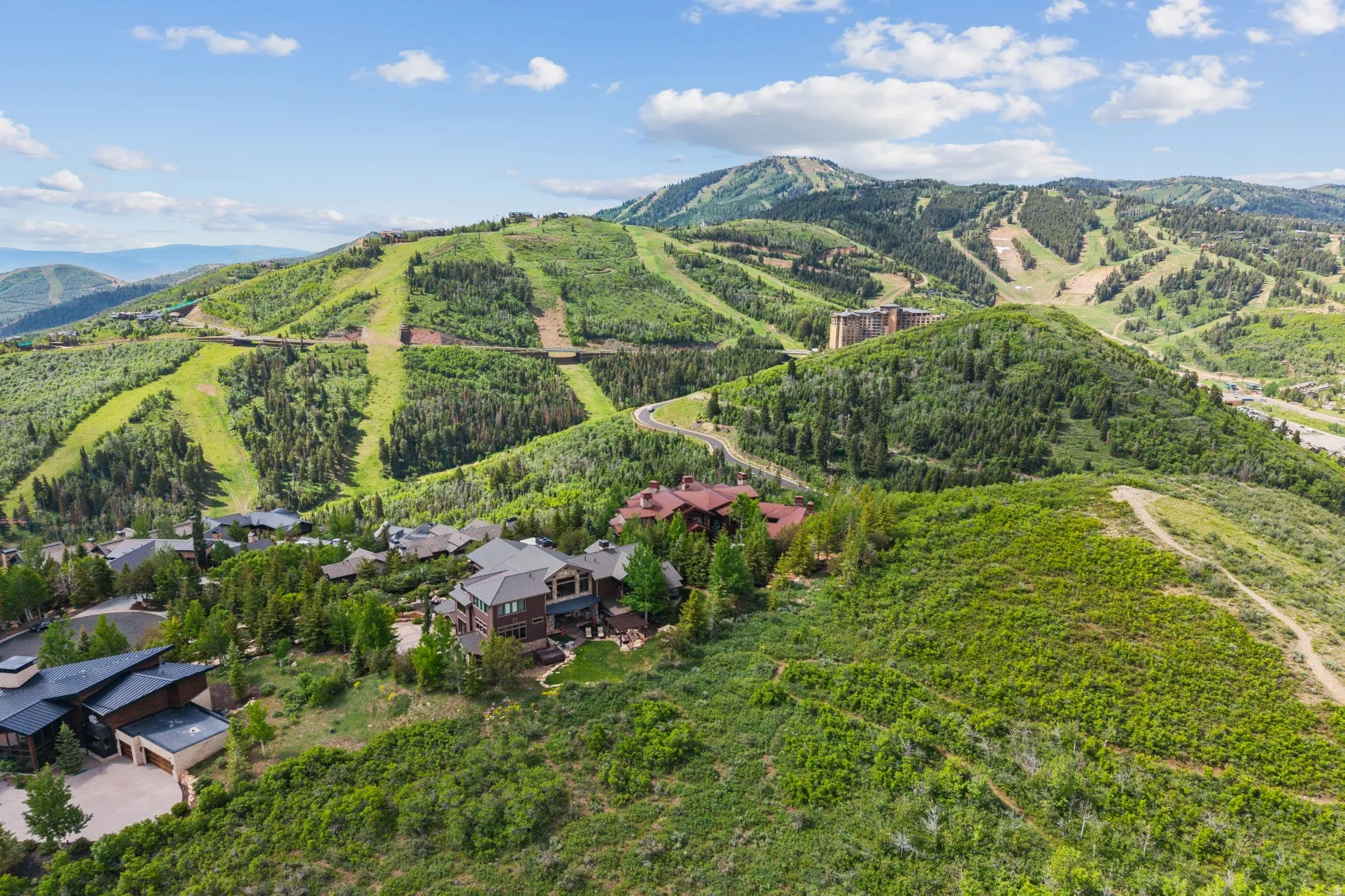 Aerial view of a mountain backdrop