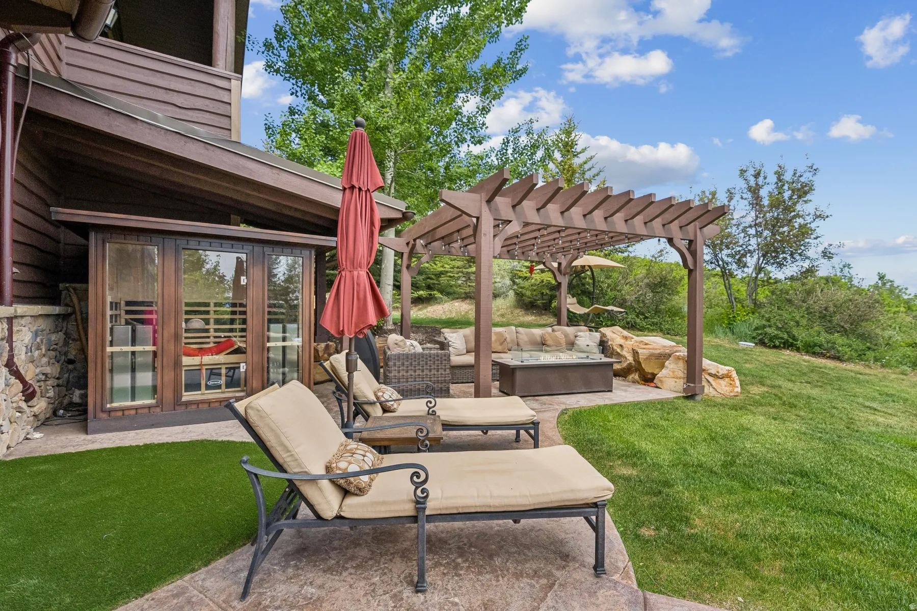 View of patio / terrace featuring outdoor seating and a pergola