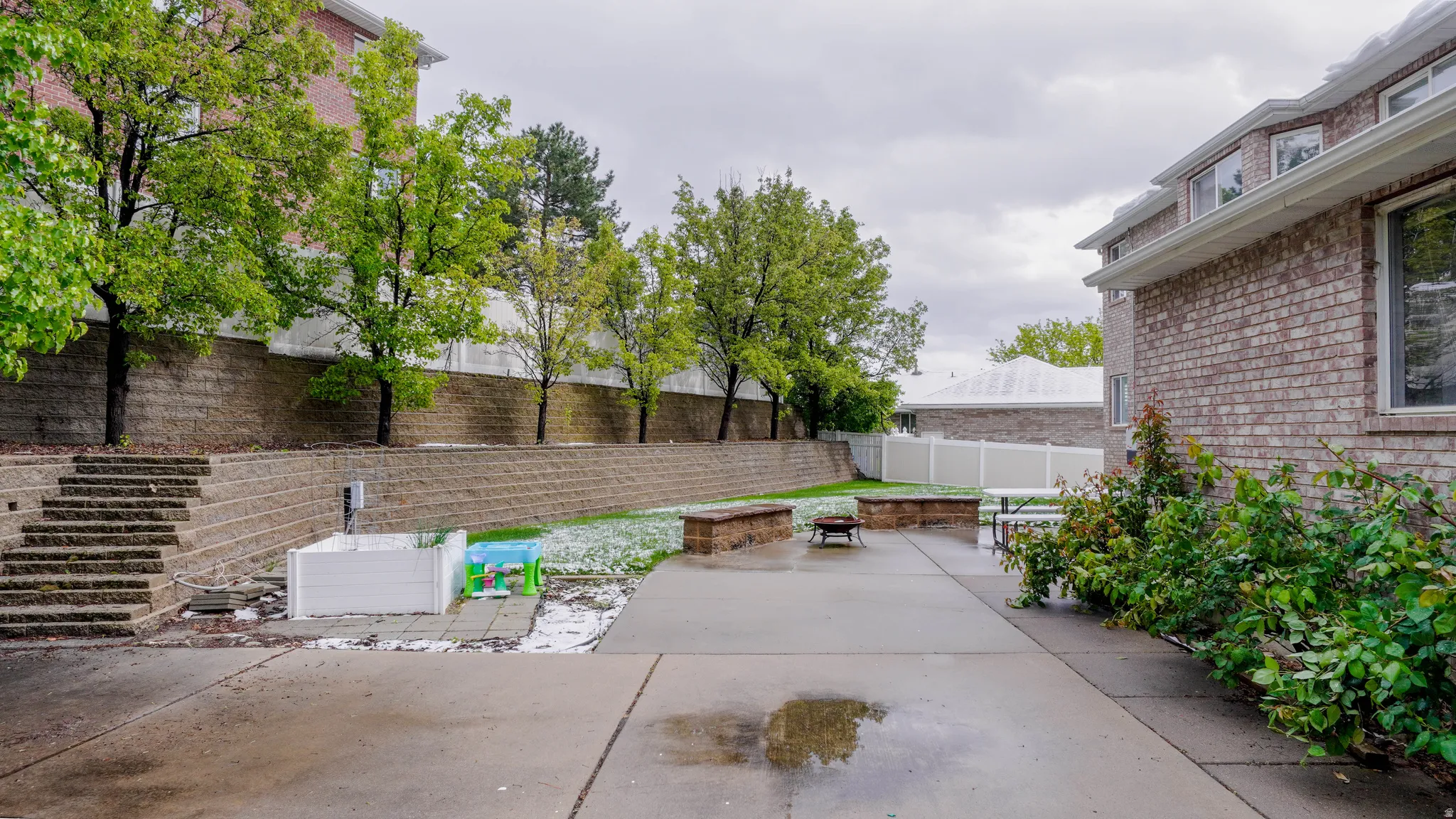 Fenced backyard featuring a patio and an outdoor fire pit