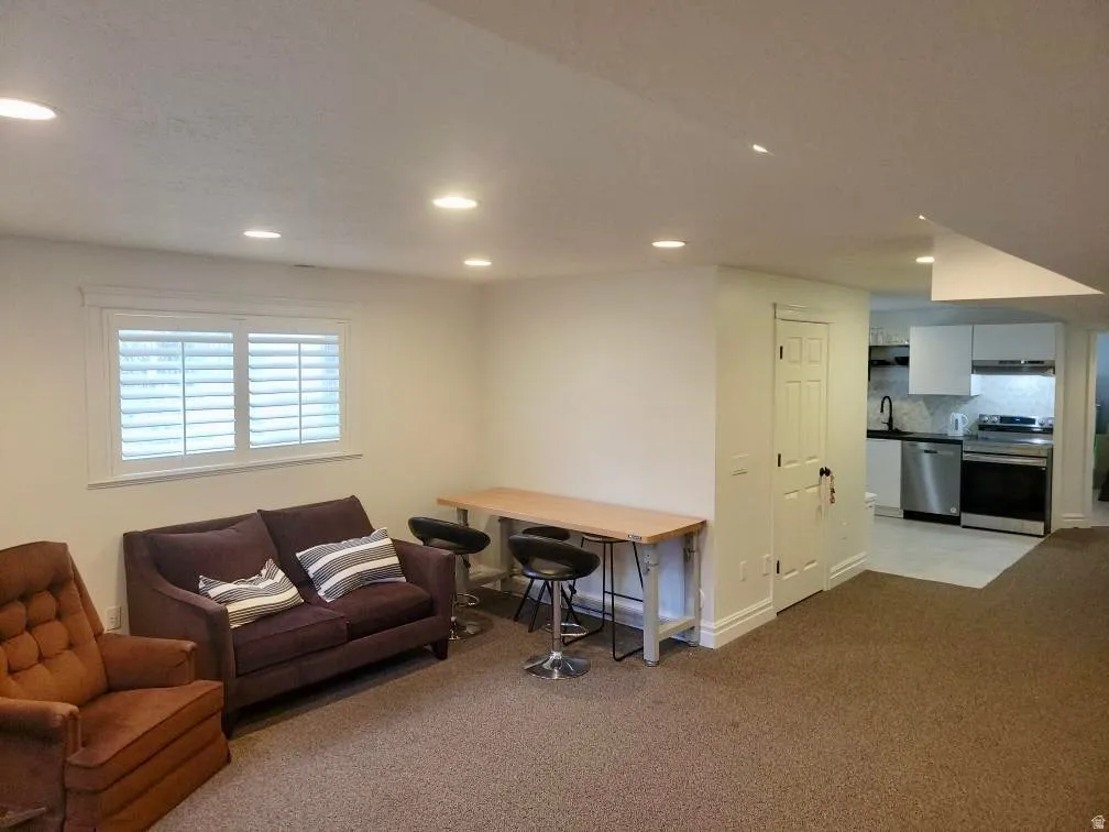 Basement Living Room with Recessed Lighting