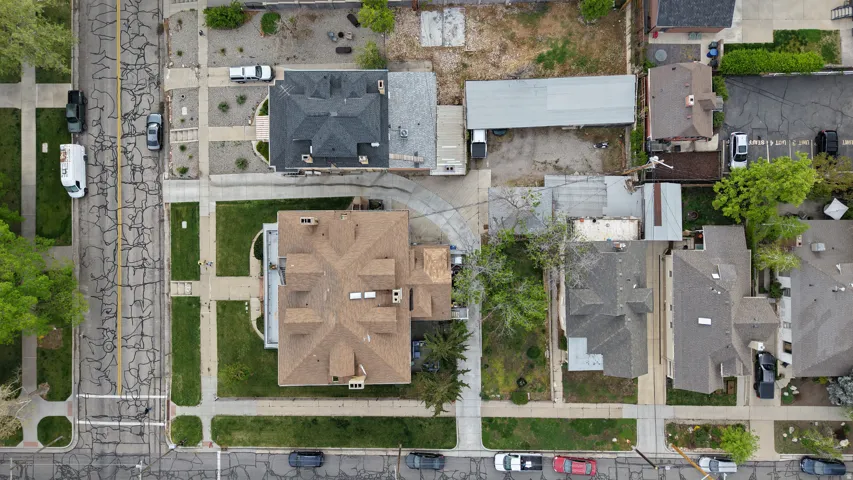 Aerial perspective of suburban area