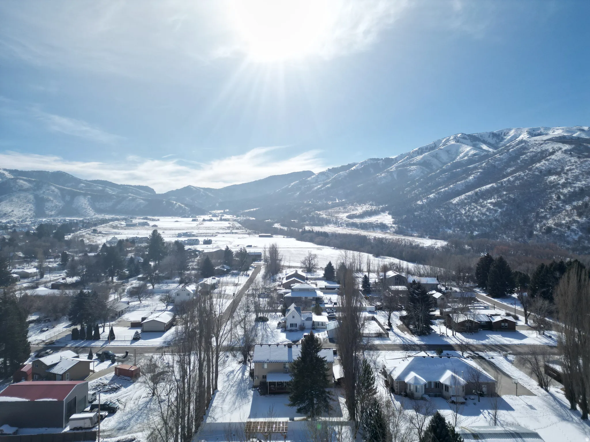 View of mountain background with nearby suburban area