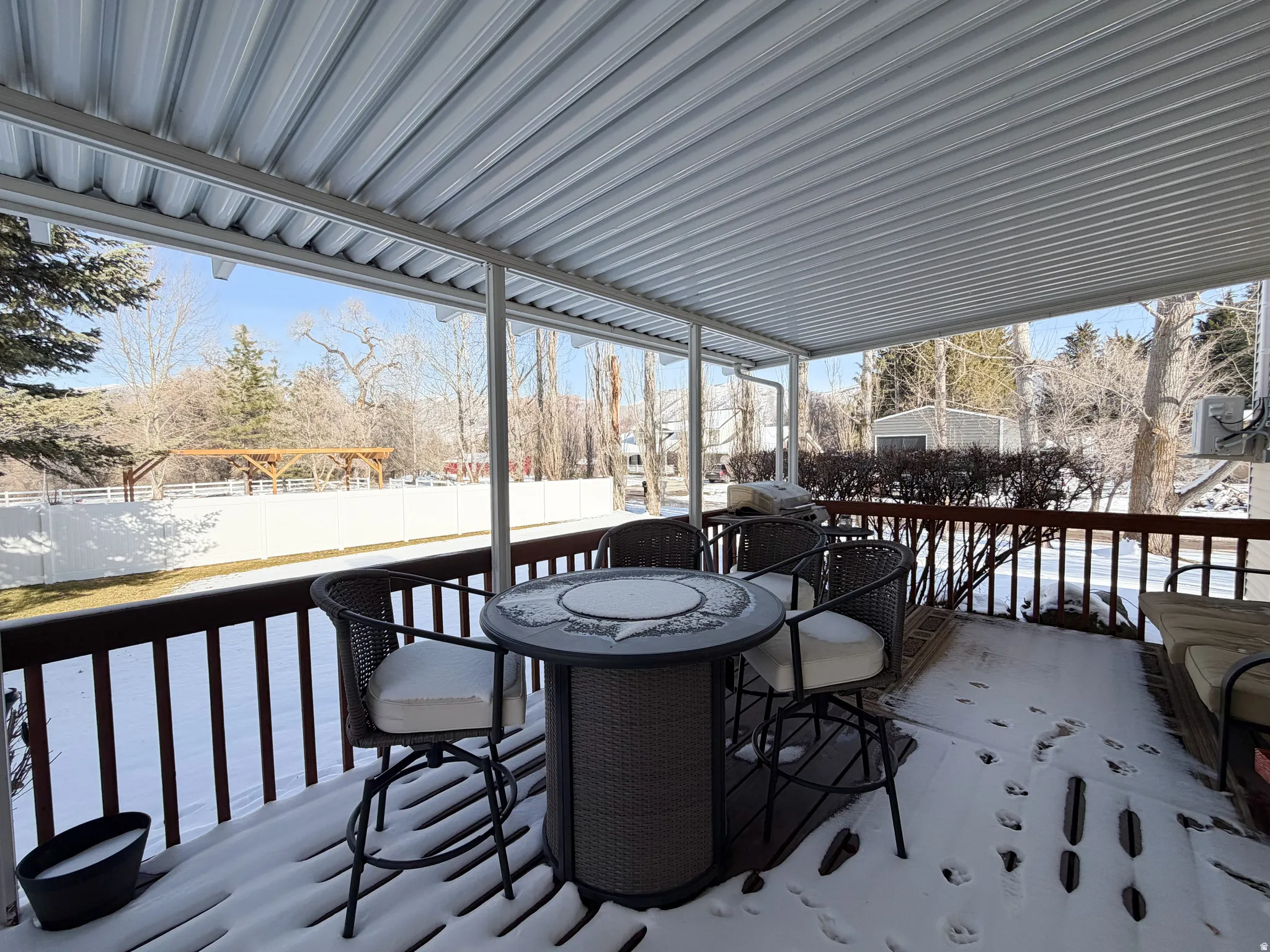 View of snow covered deck