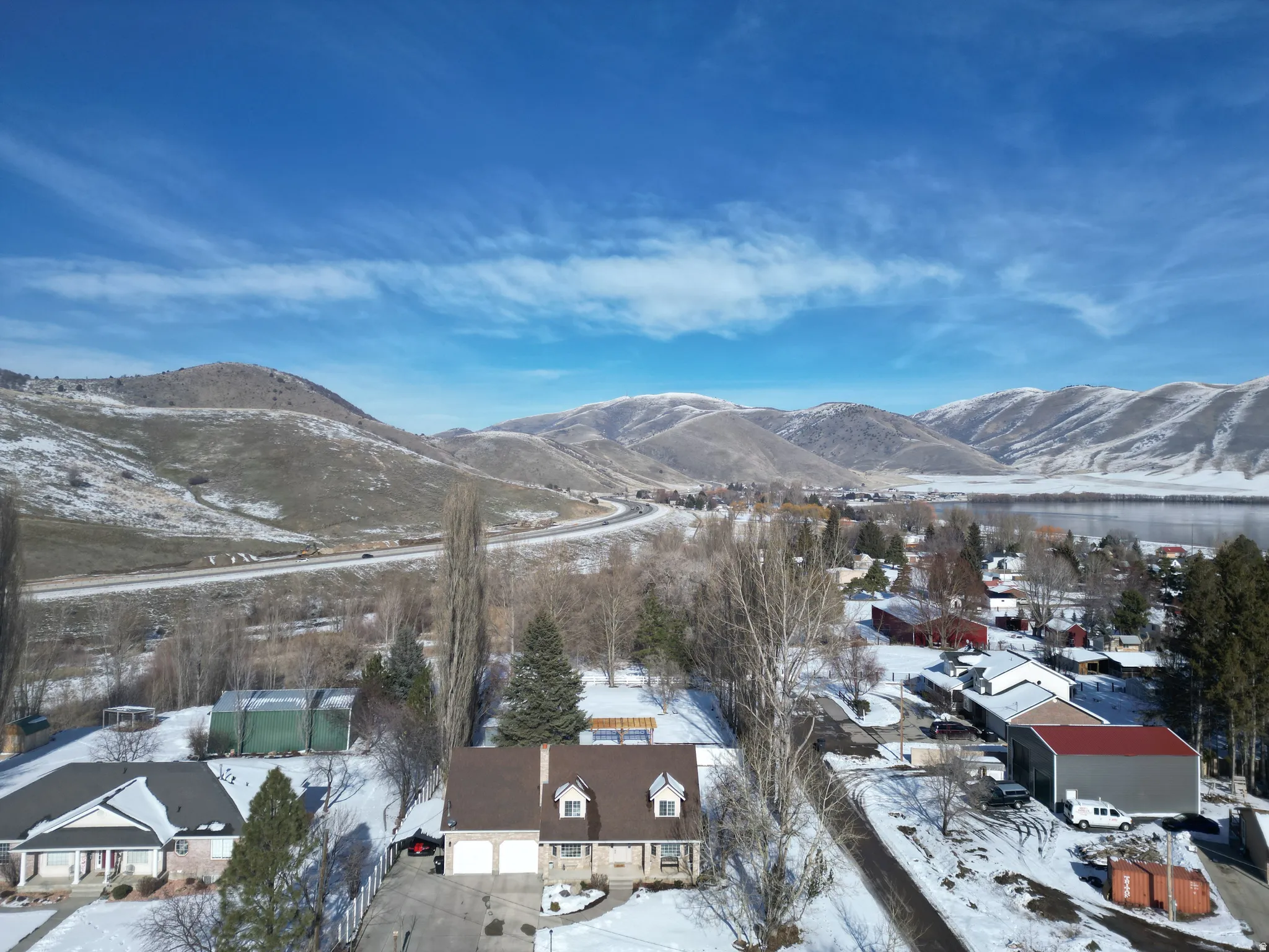 View of mountain background with nearby suburban area