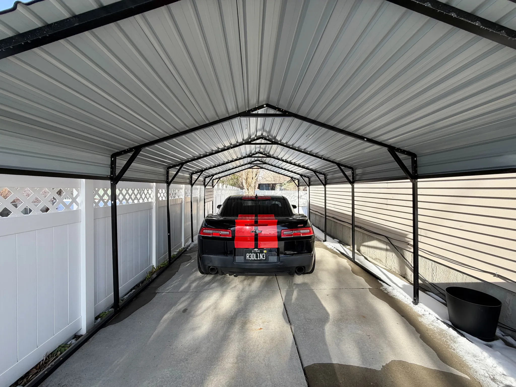 Garage with metal wall