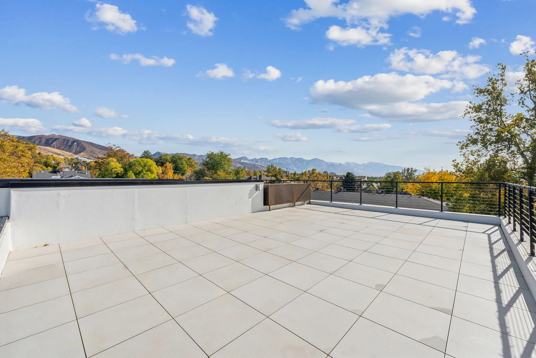 View of patio / terrace with a mountain view