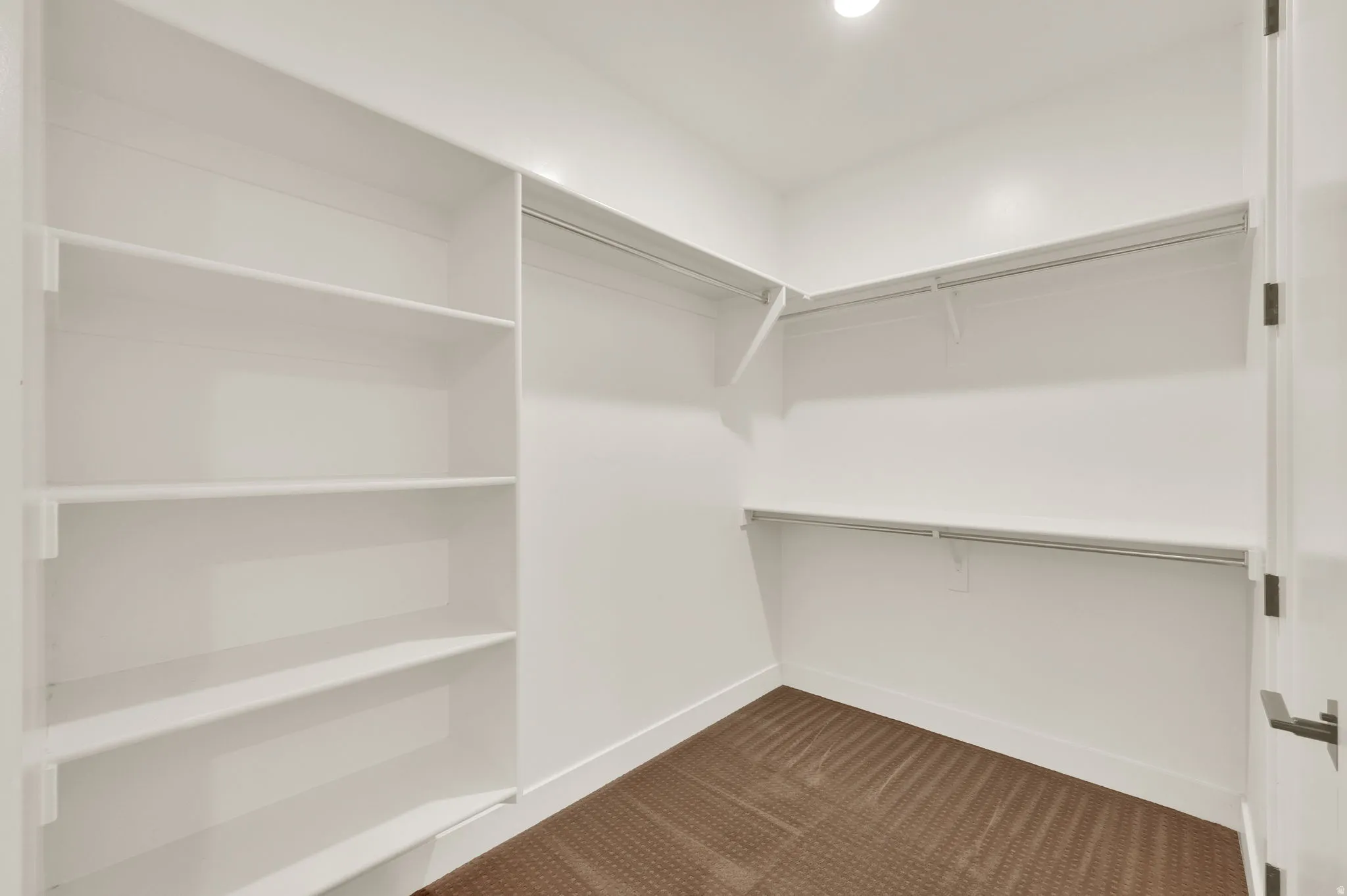 Walk in closet with dark carpet