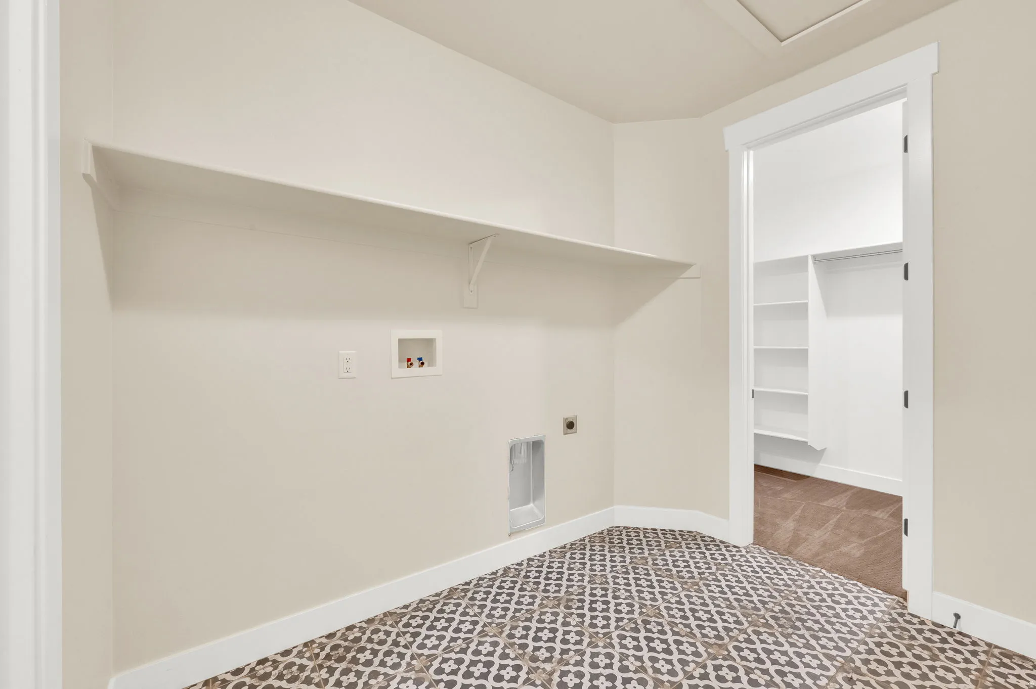 Laundry area featuring carpet floors, washer hookup, and electric dryer hookup