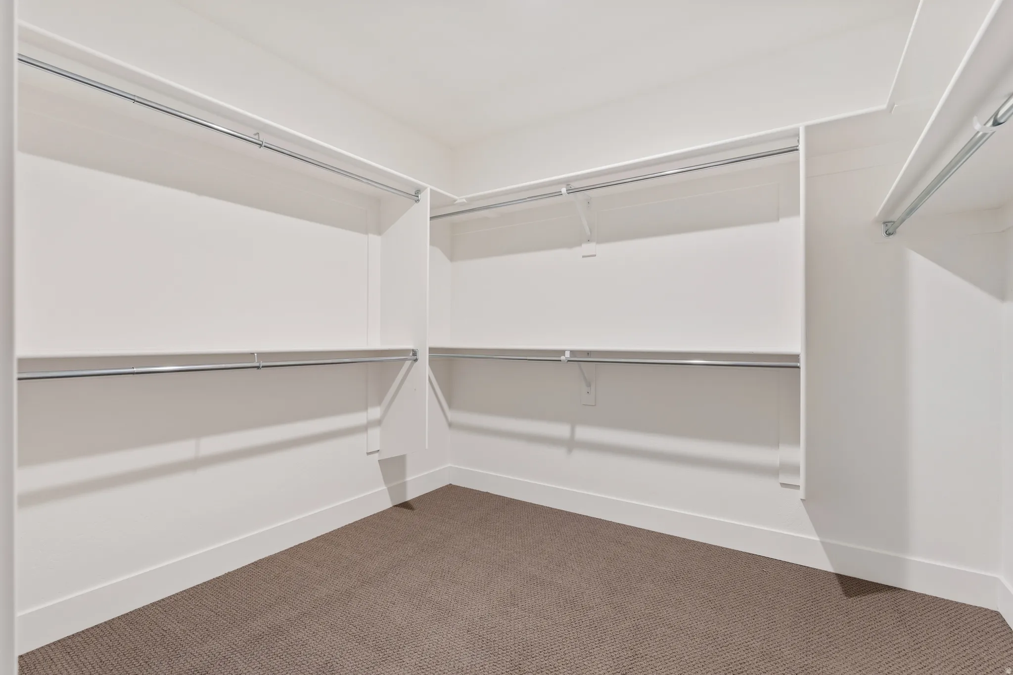 Walk in closet with dark colored carpet
