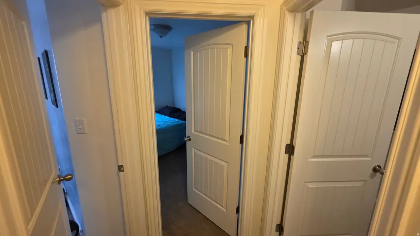 Hall with dark carpet
