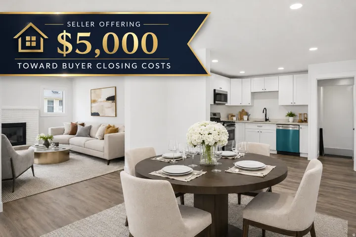 Open-concept interior featuring wood-finish flooring, recessed lighting, a white brick fireplace, white shaker cabinetry, and a stainless steel appliance suite