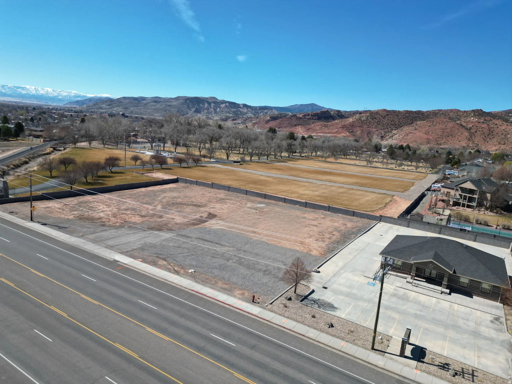 Drone / aerial view of a mountain backdrop