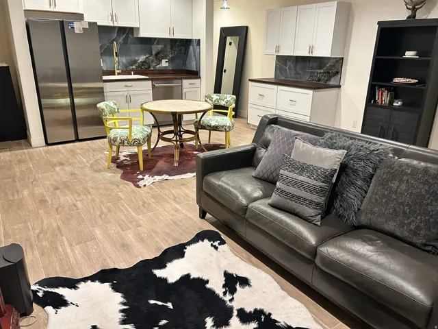 Living room with light wood-type flooring