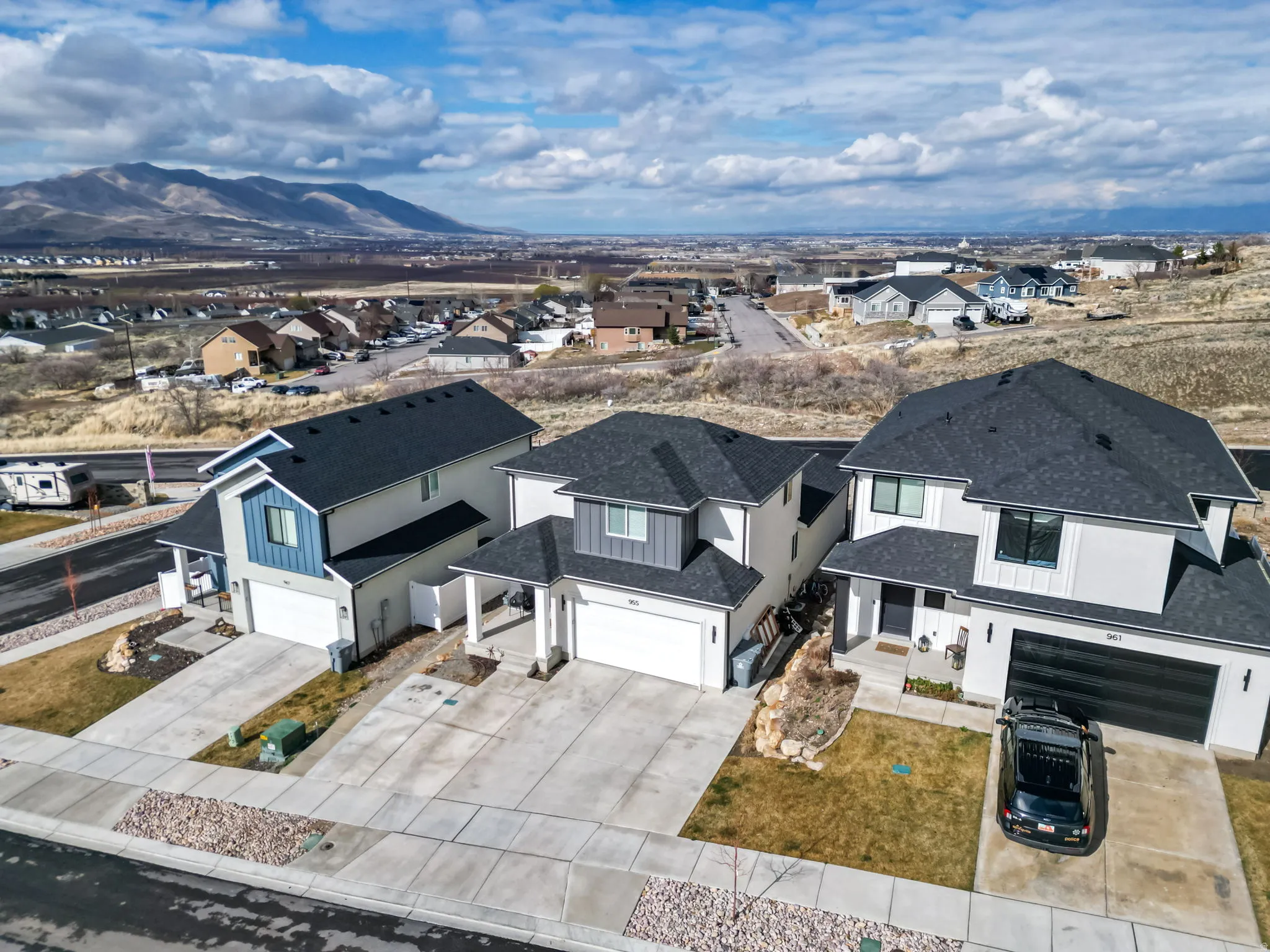 Aerial perspective of suburban area