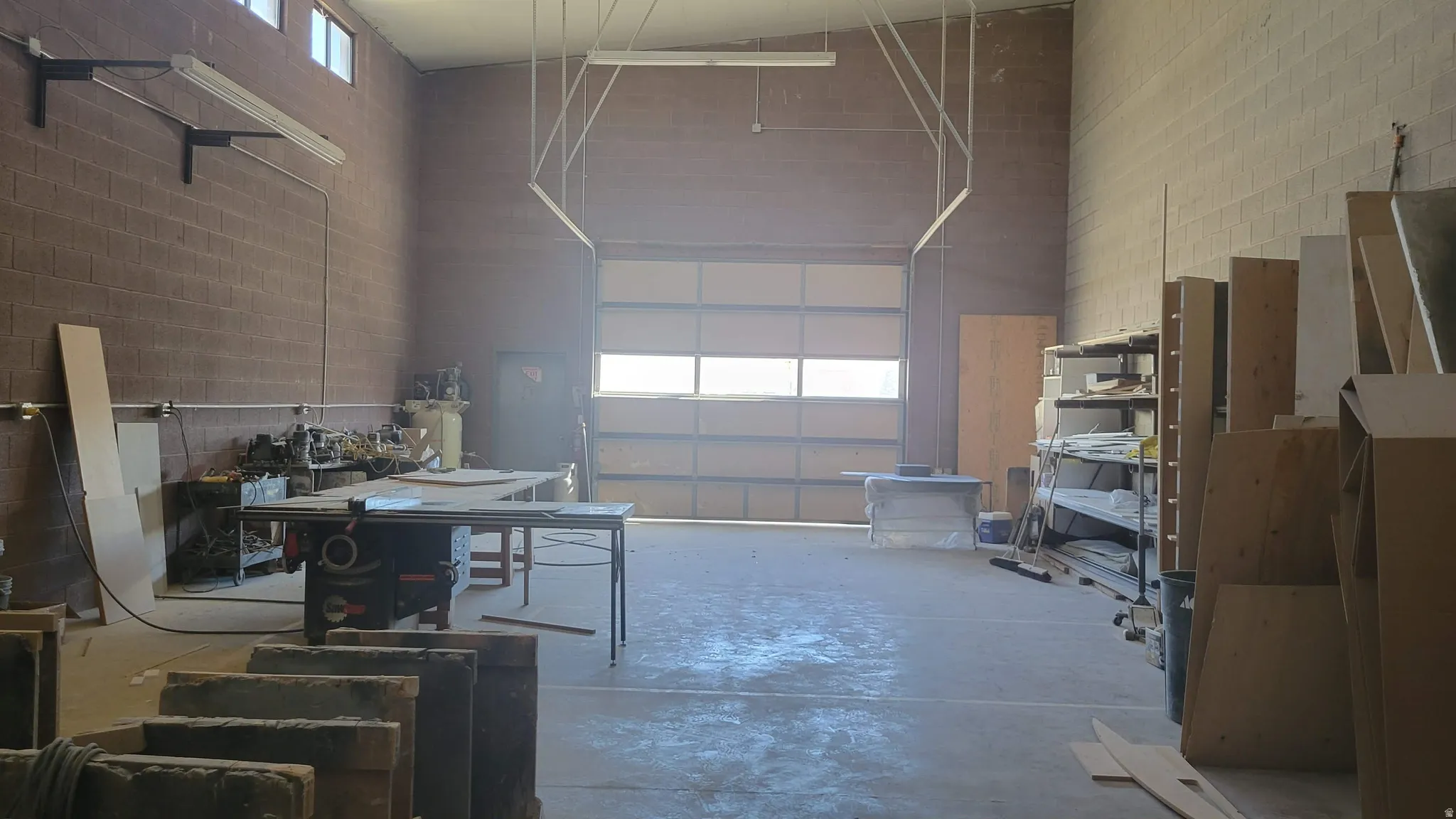 Garage with concrete block wall