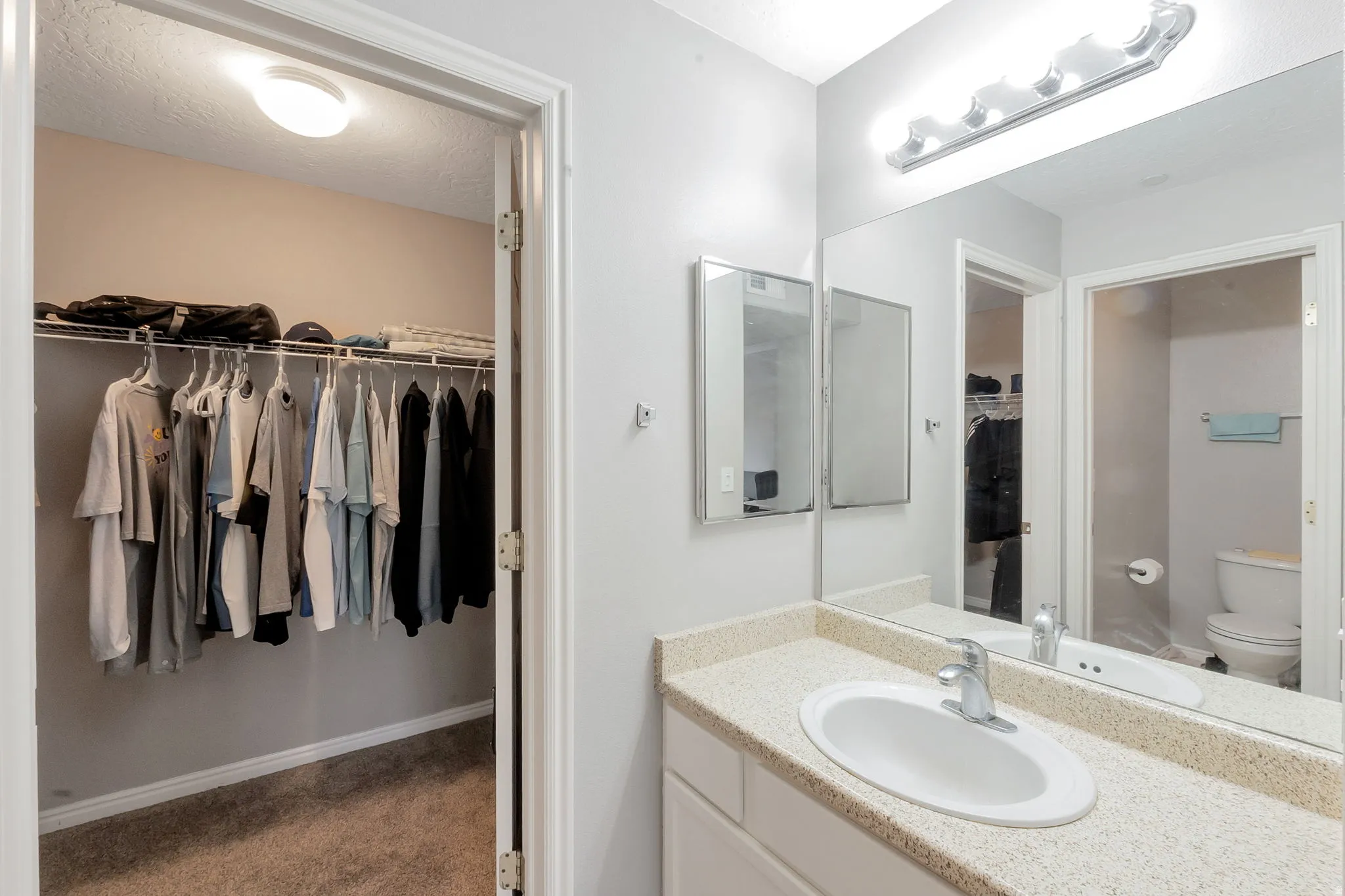 Bathroom vanity featuring a single oval sink with a chrome faucet