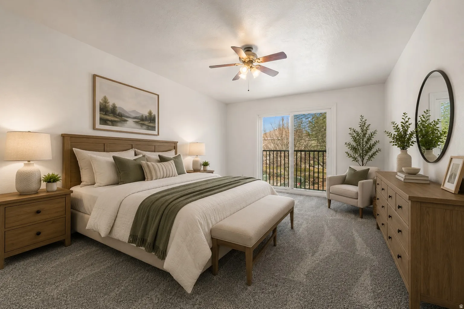 Large master bedroom, virtually staged.