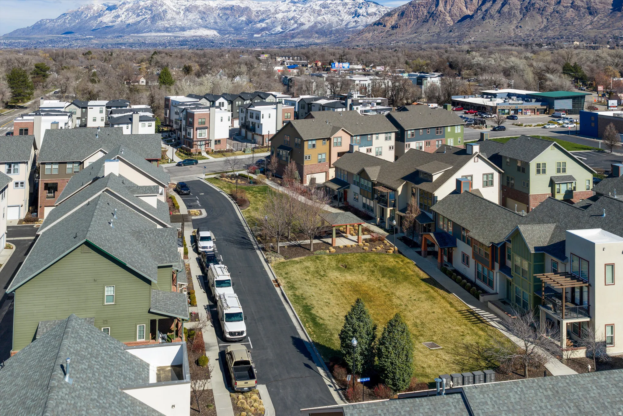 Drone / aerial view of a mountain backdrop