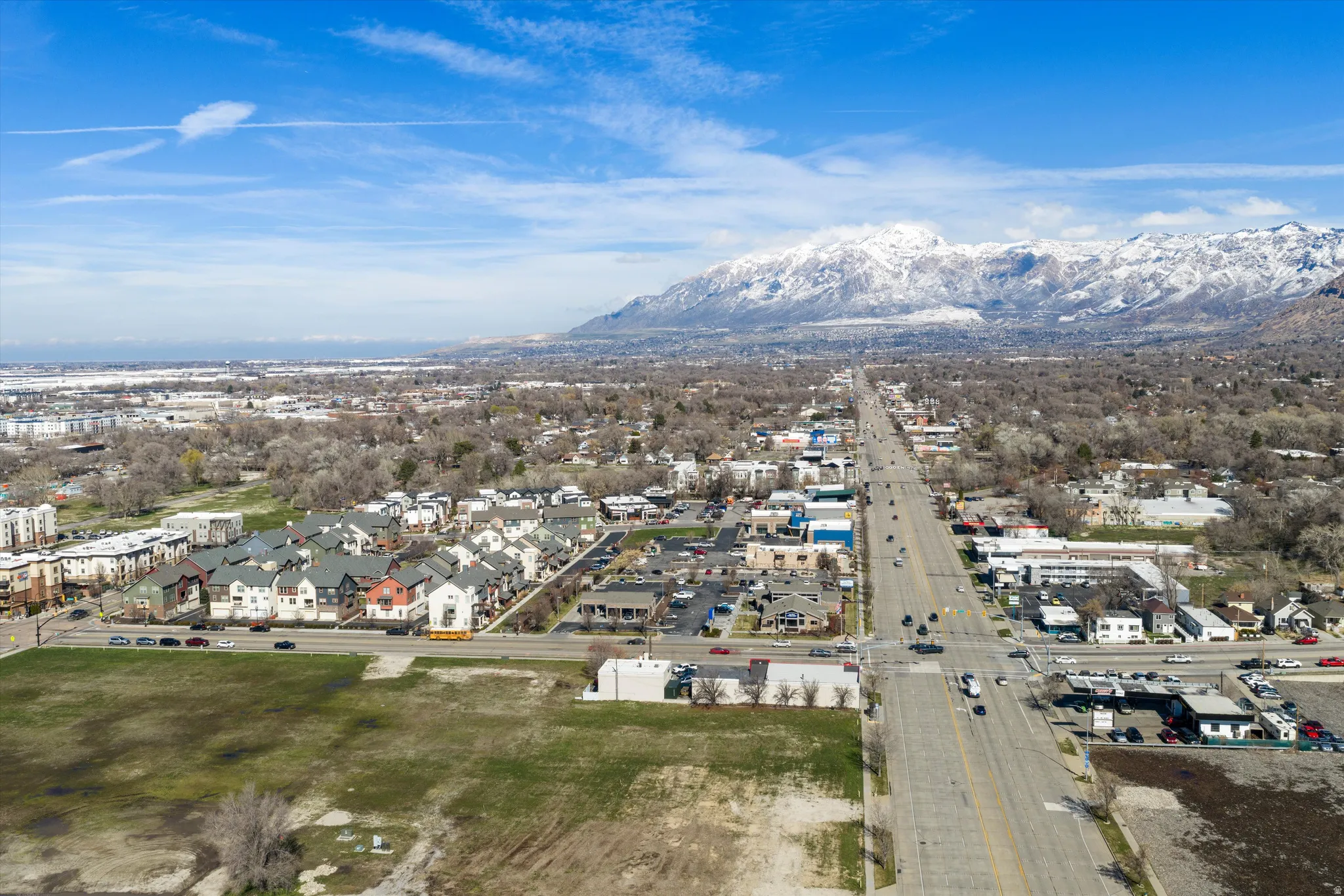 Aerial view of a mountain backdrop