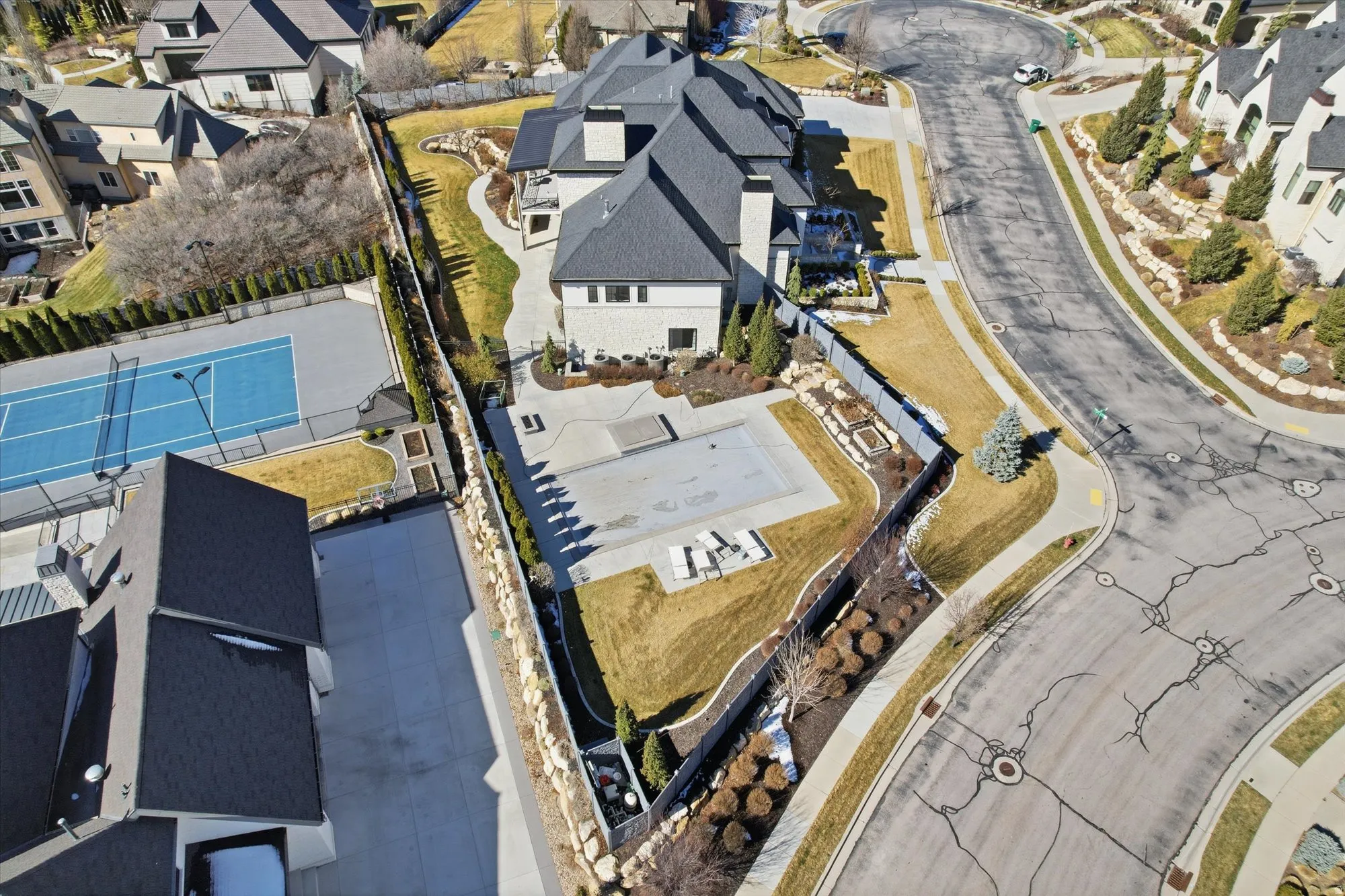 Aerial perspective of suburban area