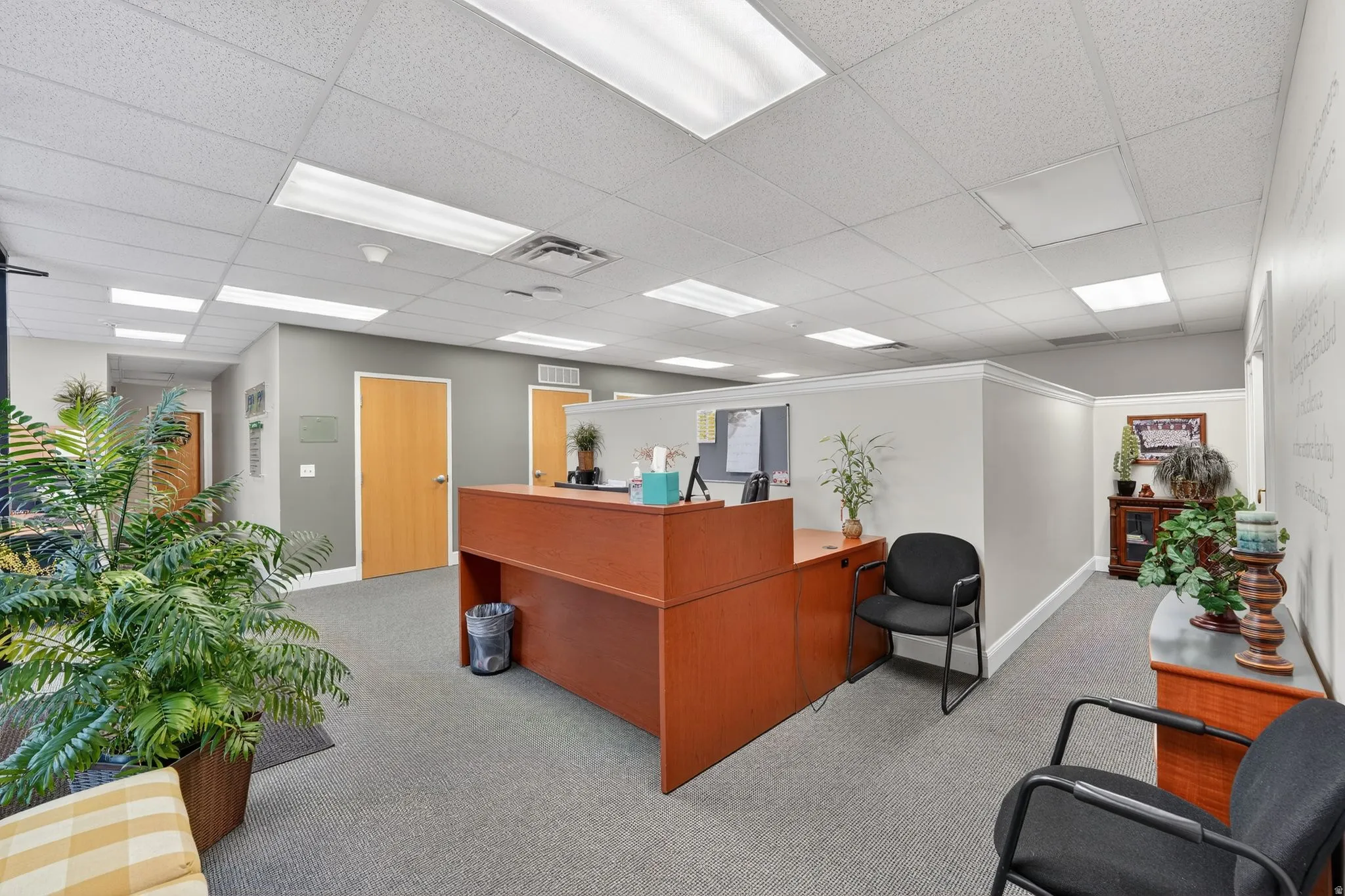 Welcome area with a paneled ceiling
