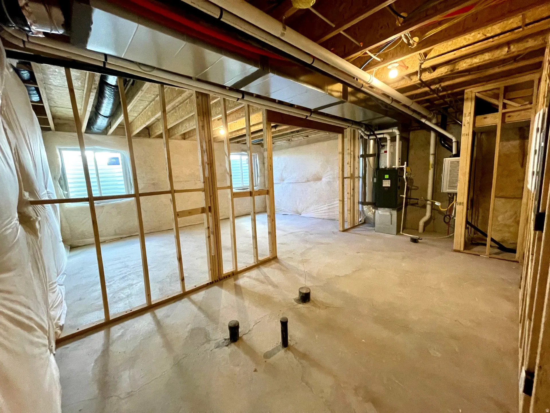 Basement with heating unit