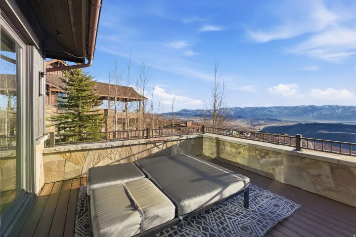 View of patio with a mountain view